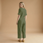 Women's short-sleeved jumpsuit with a V-neckline