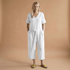 Women's short-sleeved jumpsuit with a V-neckline