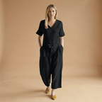 Women's short-sleeved jumpsuit with a V-neckline
