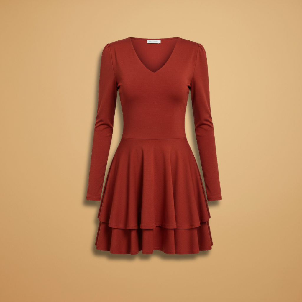 Women's Dress with V-Neck and Tiered Skirt