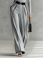 Karyssa - Turtle Neck Top and Wide-Leg Pants with Belt