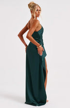 One Shoulder Satin Style Split Occasion Maxi Dress