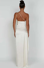 One Shoulder Satin Style Split Occasion Maxi Dress