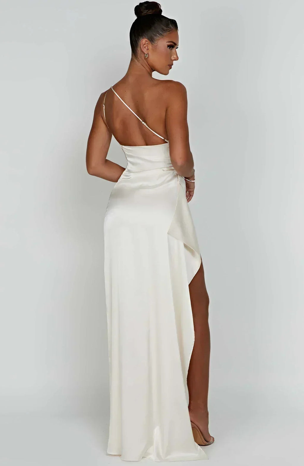 One Shoulder Satin Style Split Occasion Maxi Dress