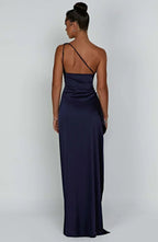 One Shoulder Satin Style Split Occasion Maxi Dress