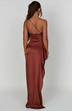 One Shoulder Satin Style Split Occasion Maxi Dress