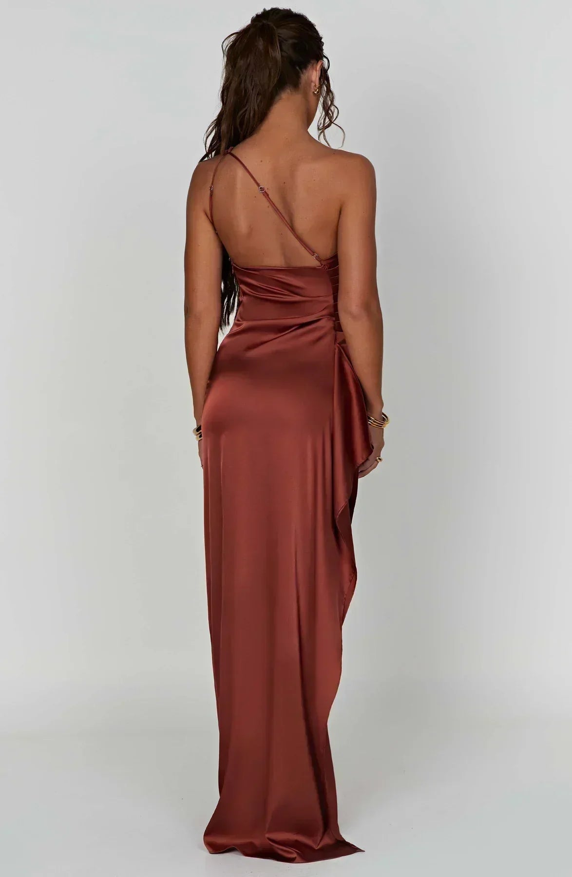 One Shoulder Satin Style Split Occasion Maxi Dress