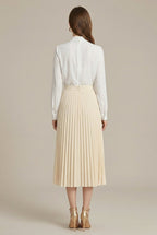 Women’s Pleated High-Waist Midi Skirt, Elegant A-Line Silhouette, Flowing Occasion Skirt