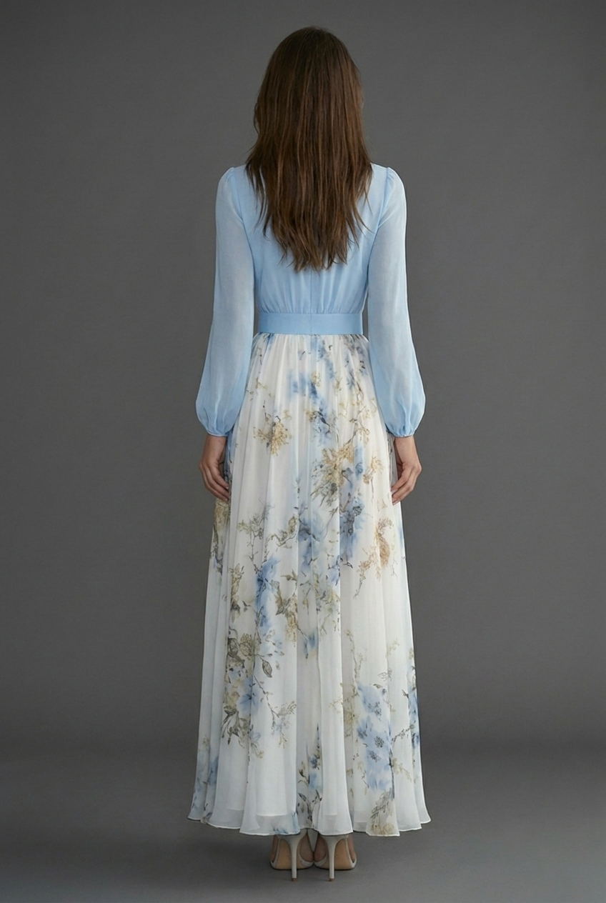 Women’s Elegant Floral Chiffon Style White Maxi Dress