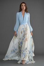 Women’s Elegant Floral Chiffon Style White Maxi Dress