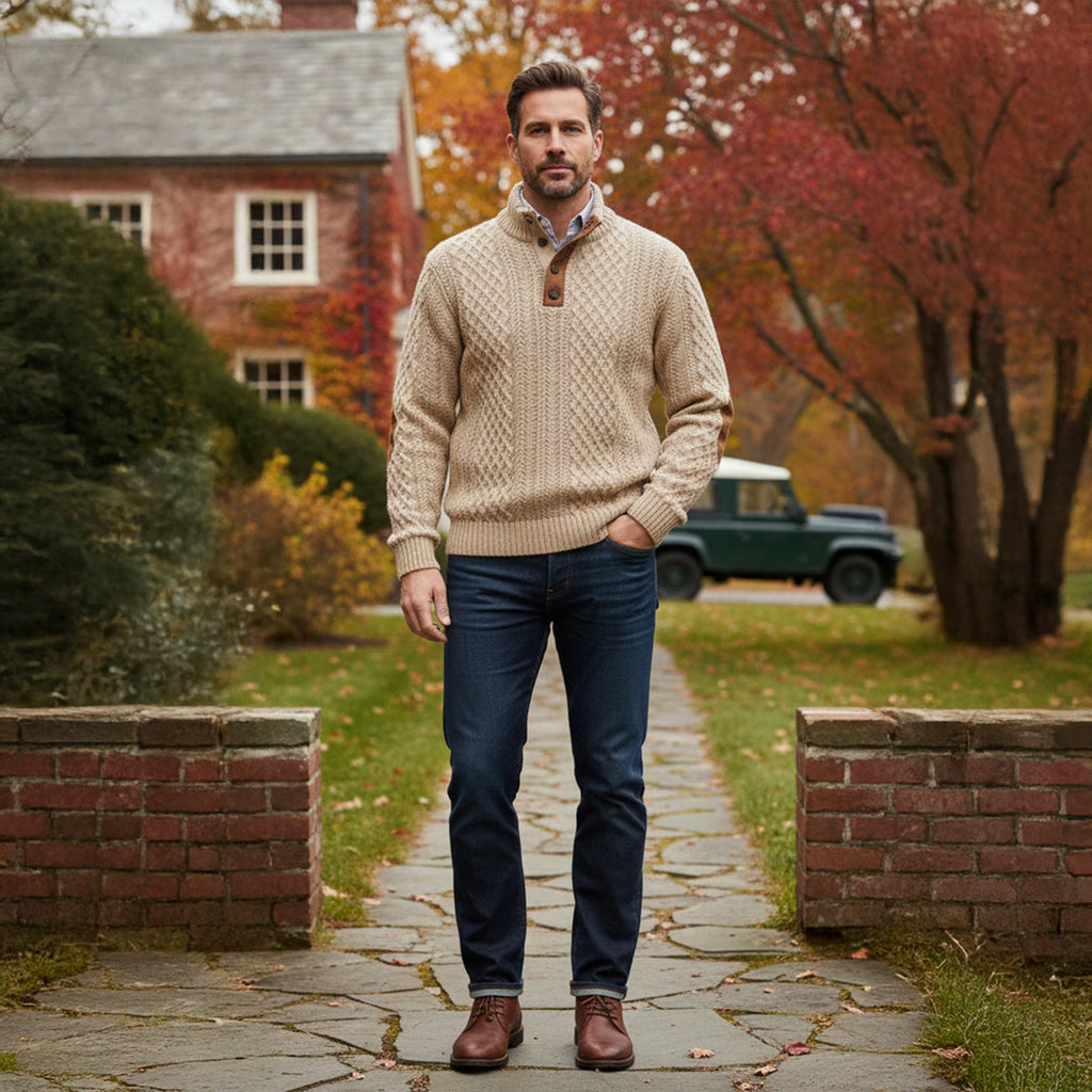 Mario | Cable Knit Waffle Texture High Collar Jumper