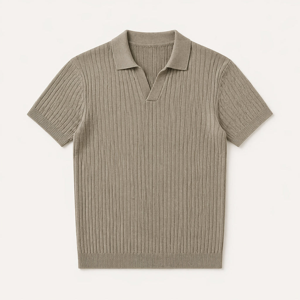 Ambrose | Men's Ribbed Knitted Short Sleeve V-Neck Polo
