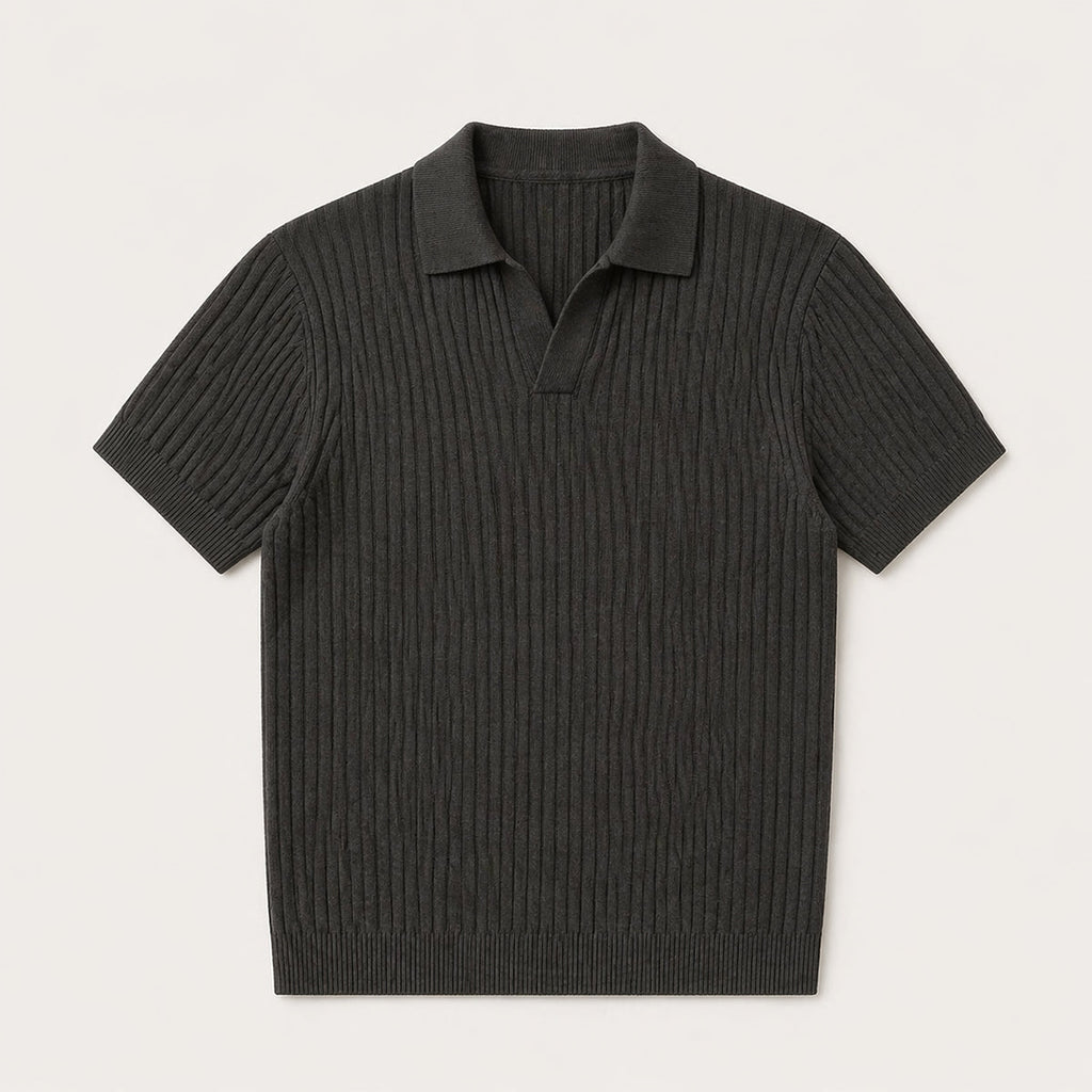 Ambrose | Men's Ribbed Knitted Short Sleeve V-Neck Polo