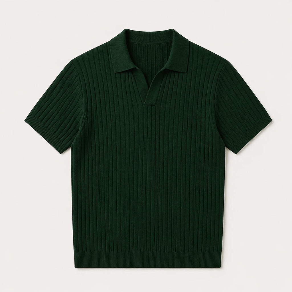 Ambrose | Men's Ribbed Knitted Short Sleeve V-Neck Polo