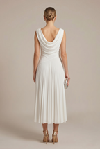 Women's Sleeveless Draped Neckline Pleated Midi Dress