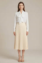 Women’s Pleated High-Waist Midi Skirt, Elegant A-Line Silhouette, Flowing Occasion Skirt