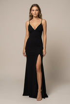 Women's Sweetheart Spaghetti Strap Bodycon Maxi Dress - High Slit