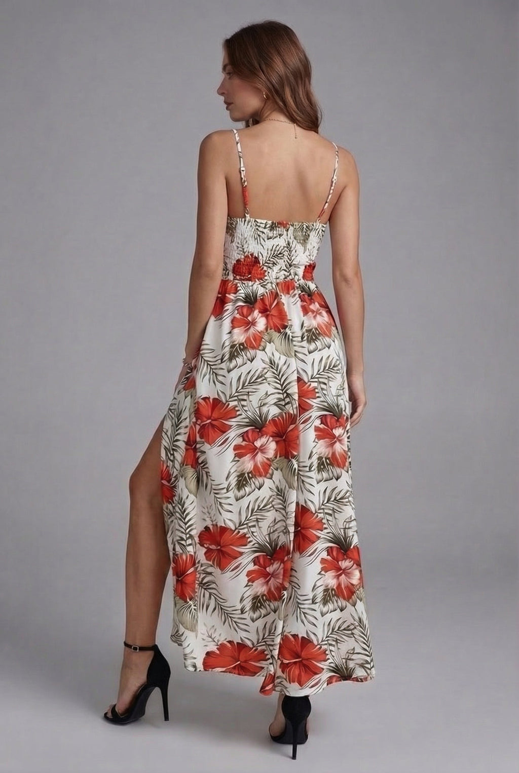 Women’s Floral Spaghetti Strap Elegant Split Maxi Dress