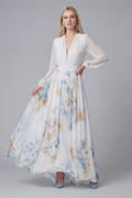 Women’s Elegant Floral Chiffon Style White Maxi Dress