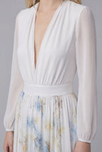 Women’s Elegant Floral Chiffon Style White Maxi Dress