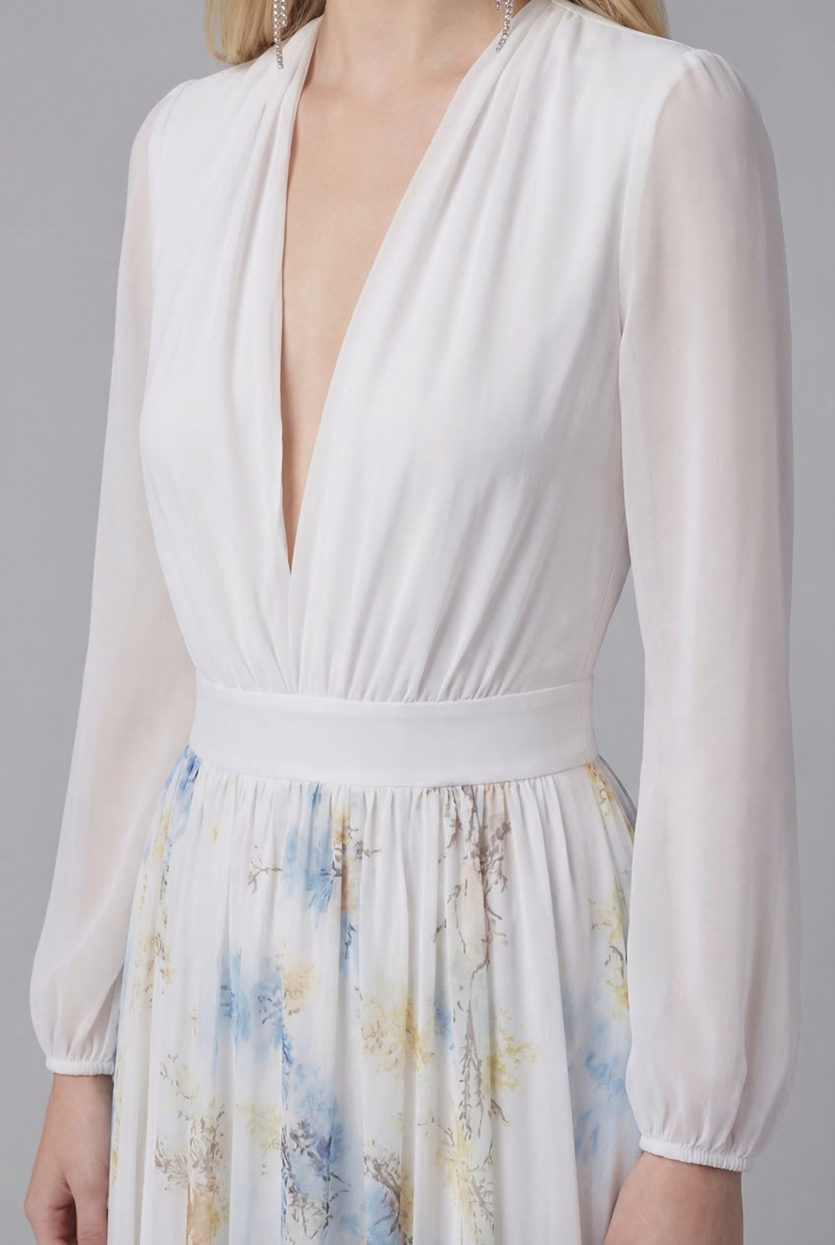 Women’s Elegant Floral Chiffon Style White Maxi Dress
