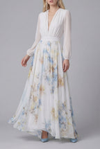 Women’s Elegant Floral Chiffon Style White Maxi Dress