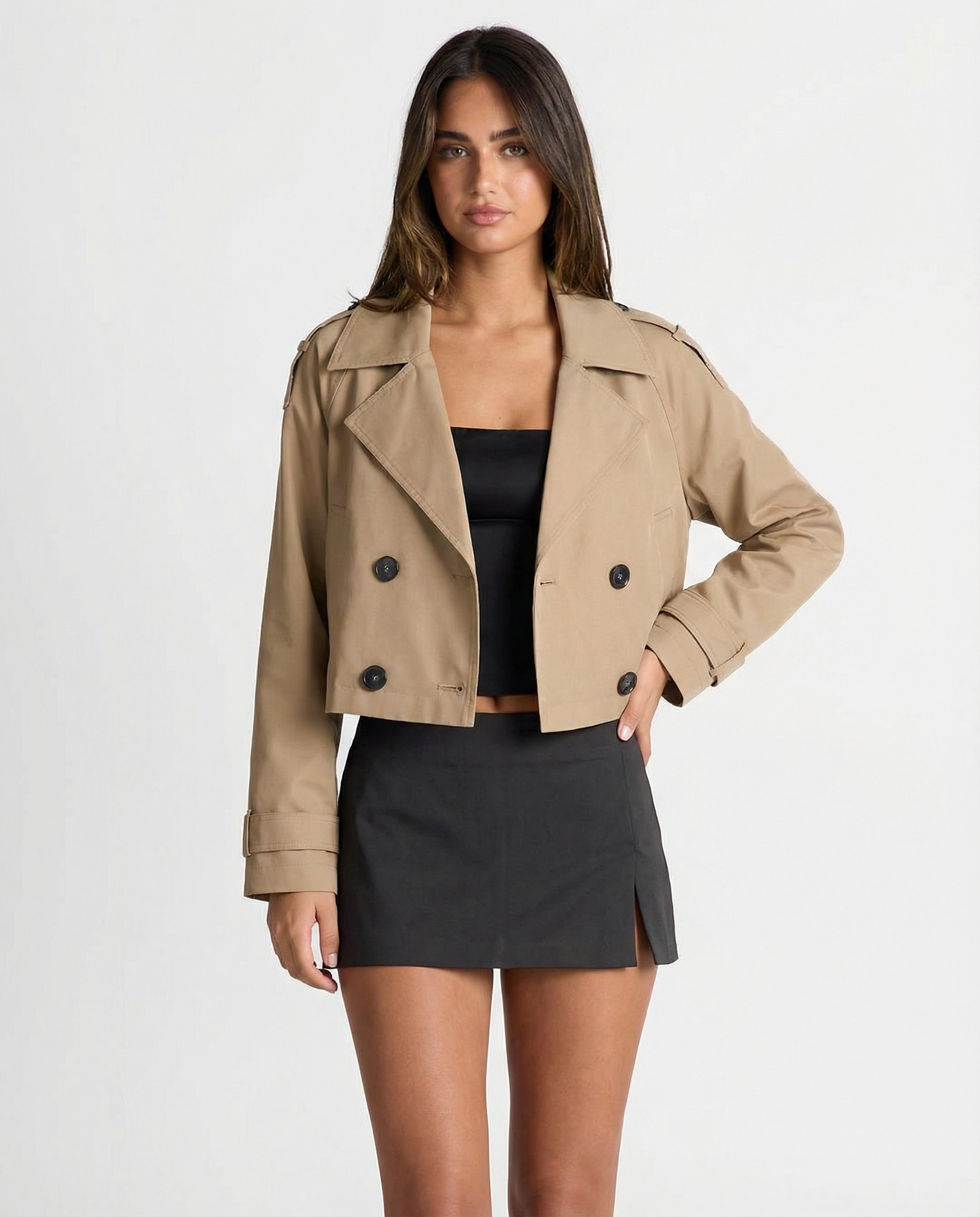 Tessa | Double-Breasted Cropped Trench Coat