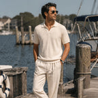 Ambrose | Men's Ribbed Knitted Short Sleeve V-Neck Polo