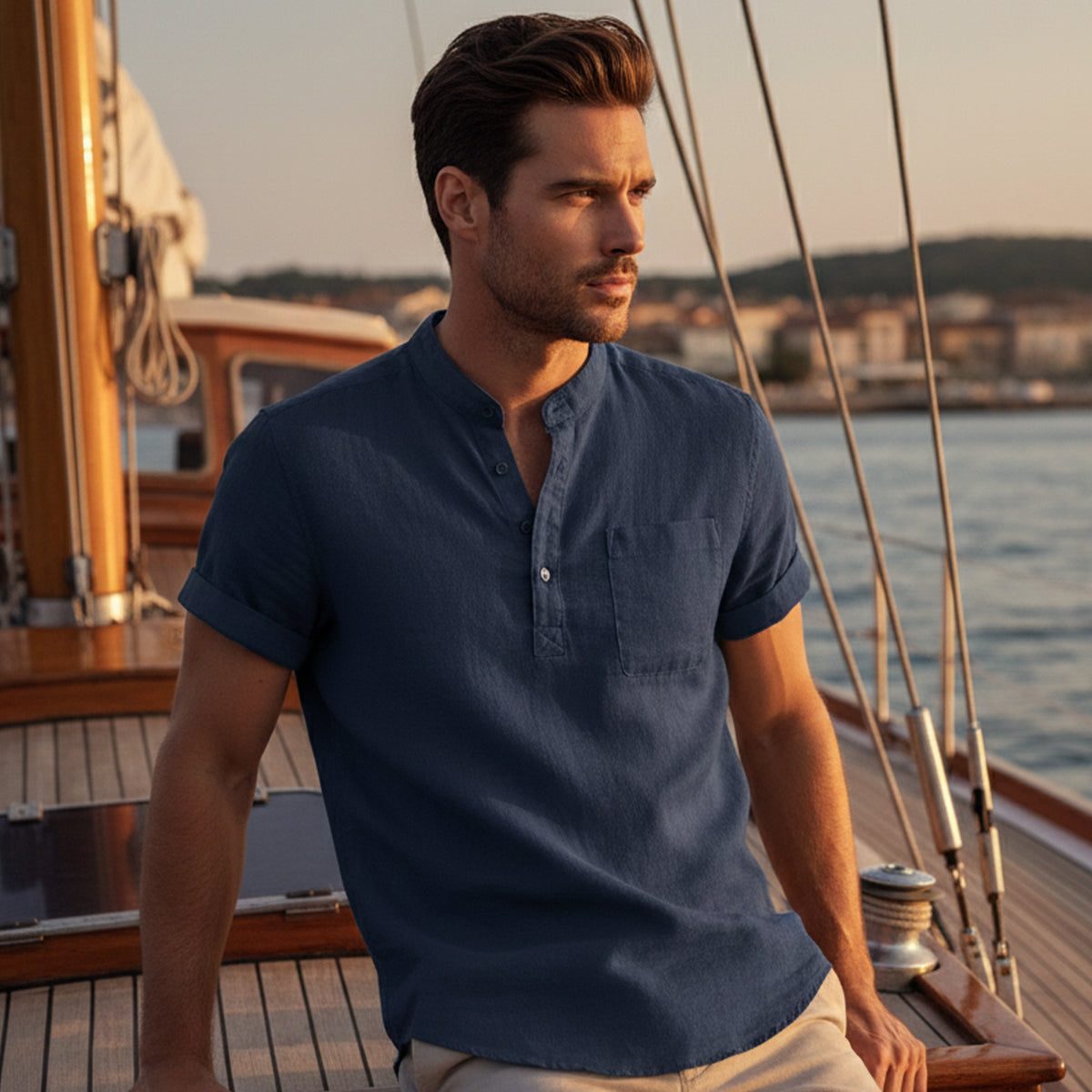 Calvin | Men's Relaxed Fit Henley Linen Shirt
