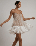 Women's Sequin Spaghetti Strap Sweetheart Feather Trim Mini Dress