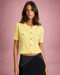 Ivy | Gold Button-Front Faux Pocket Cropped Knit Top
