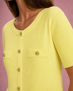Ivy | Gold Button-Front Faux Pocket Cropped Knit Top
