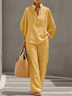 Maribel | Linen Set with Batwing Sleeves and Wide Pants