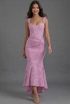 Floral Wedding Guest Corset Ruched Fishtail Dress
