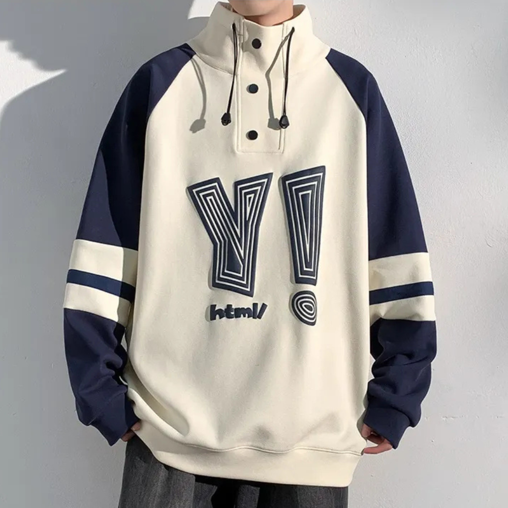 Men’s Printed Stand Collar Pullover Sweatshirt