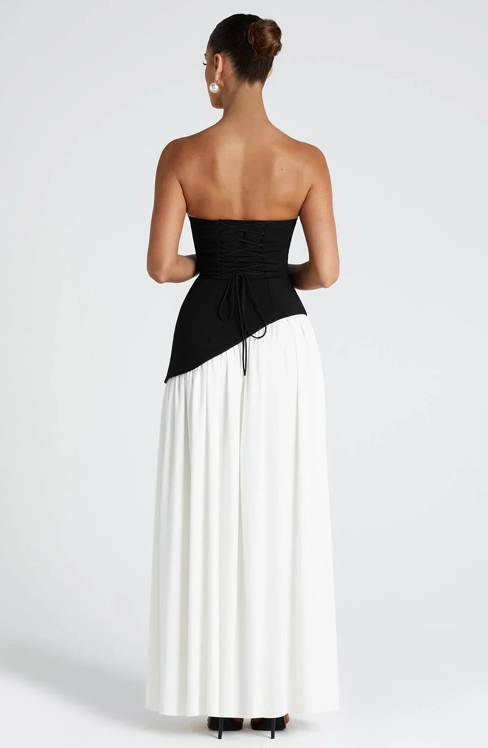 Strapless corset Maxi dress with scarf detail and high slit