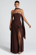 Strapless corset Maxi dress with scarf detail and high slit