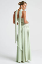 Strapless corset Maxi dress with scarf detail and high slit