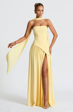 Strapless corset Maxi dress with scarf detail and high slit