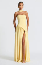 Strapless corset Maxi dress with scarf detail and high slit