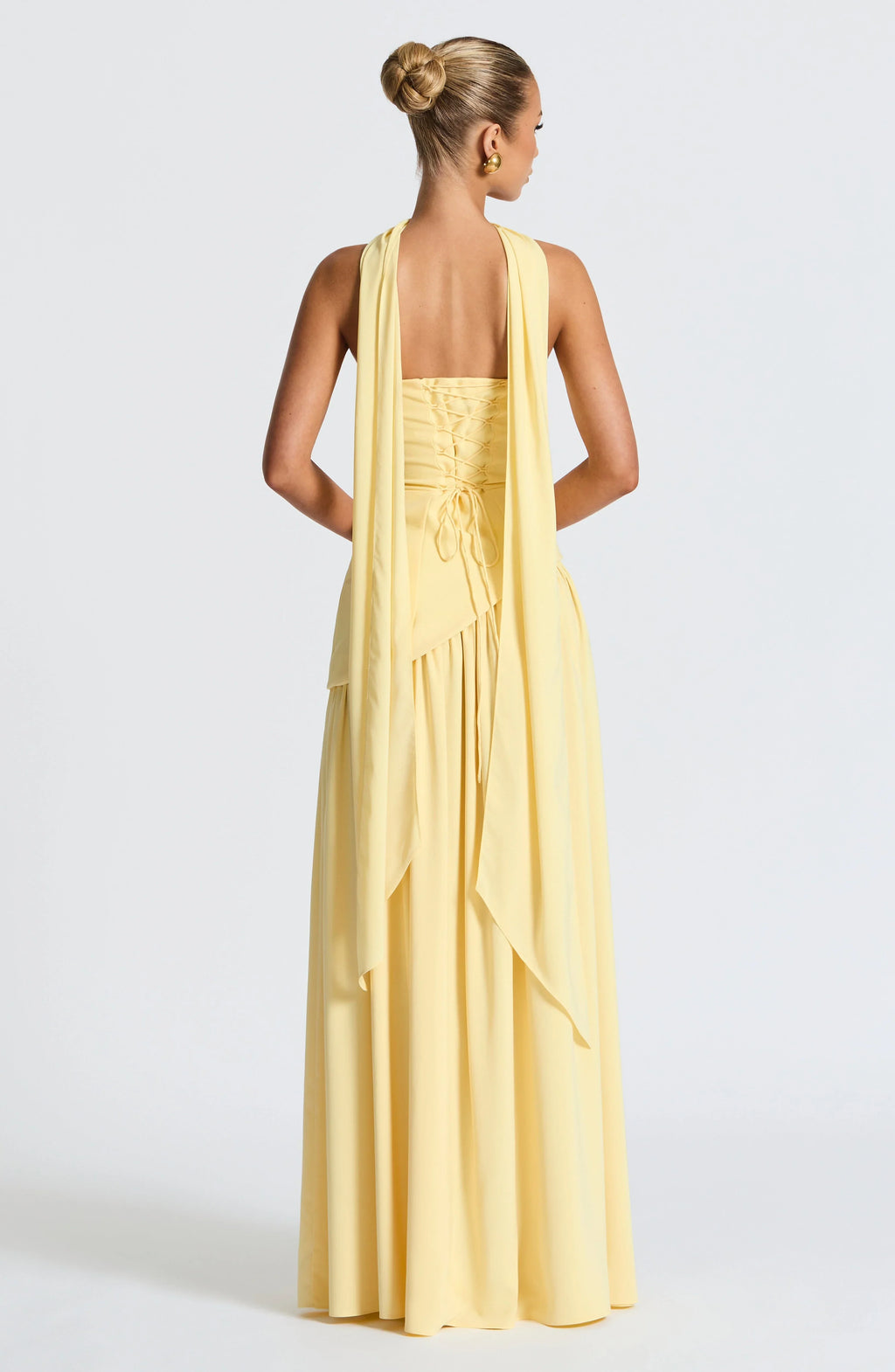 Strapless corset Maxi dress with scarf detail and high slit