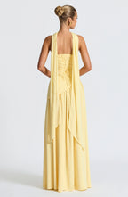 Strapless corset Maxi dress with scarf detail and high slit