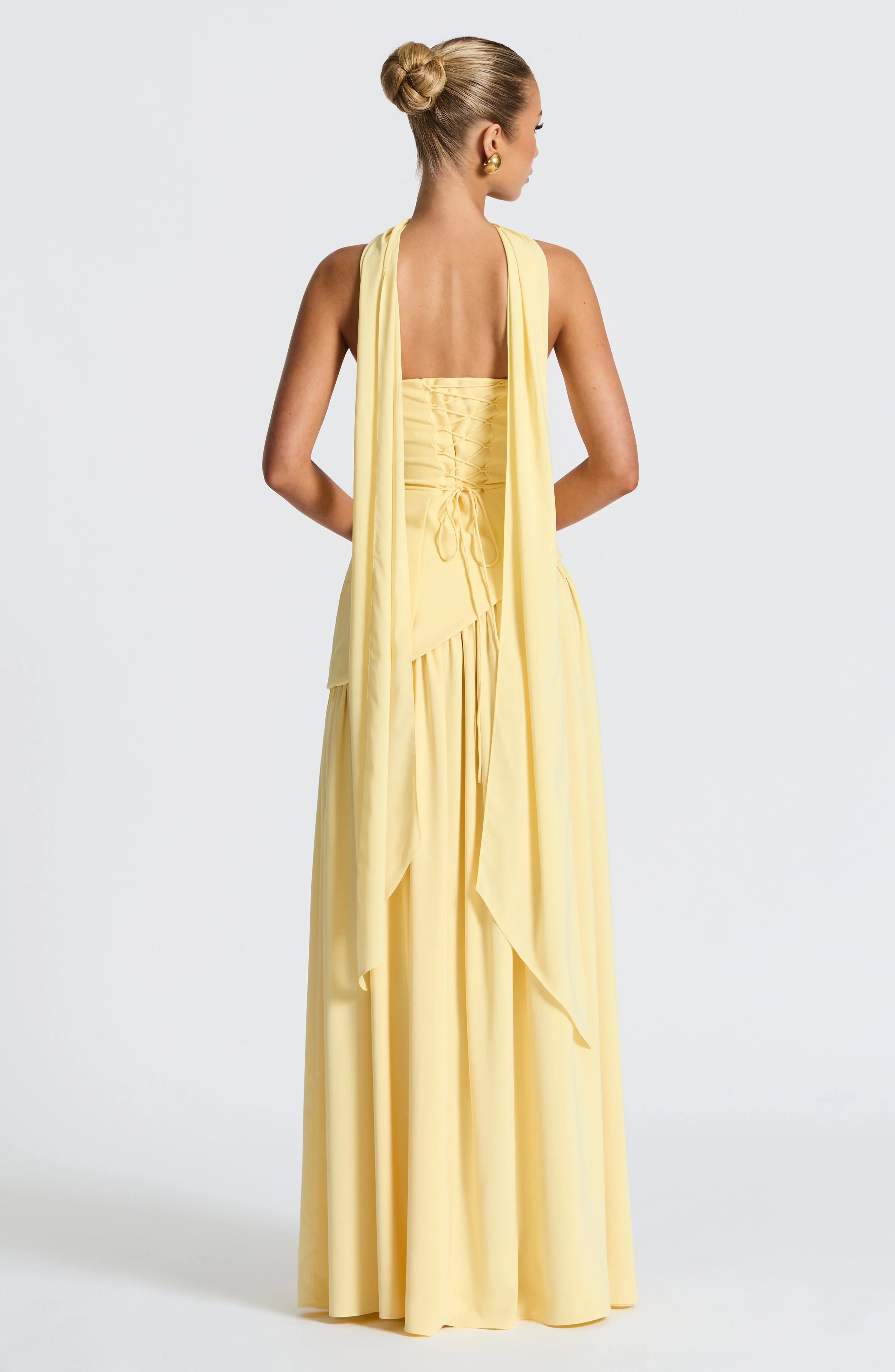 Strapless corset Maxi dress with scarf detail and high slit
