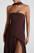 Strapless corset Maxi dress with scarf detail and high slit