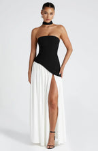 Strapless corset Maxi dress with scarf detail and high slit