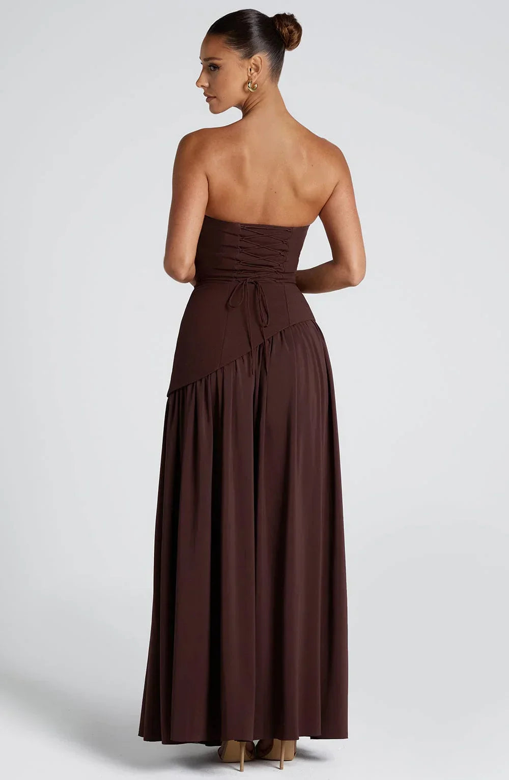 Strapless corset Maxi dress with scarf detail and high slit
