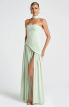 Strapless corset Maxi dress with scarf detail and high slit
