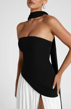 Strapless corset Maxi dress with scarf detail and high slit