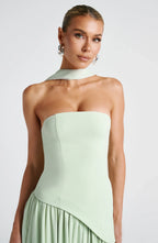 Strapless corset Maxi dress with scarf detail and high slit