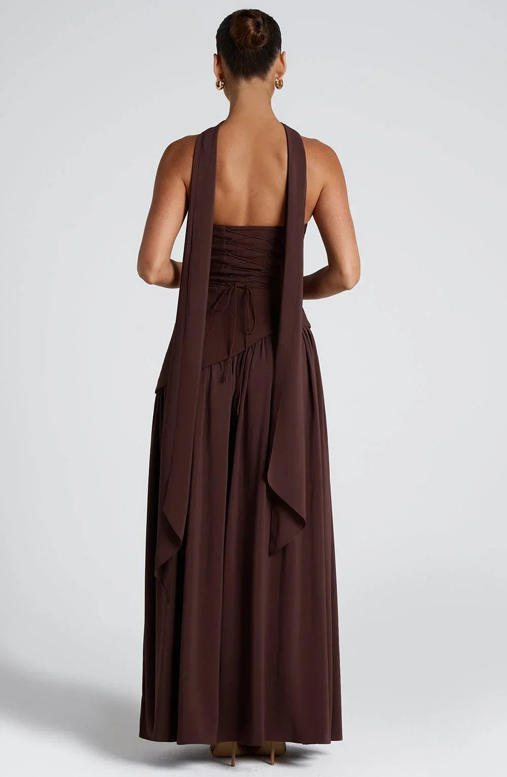 Strapless corset Maxi dress with scarf detail and high slit